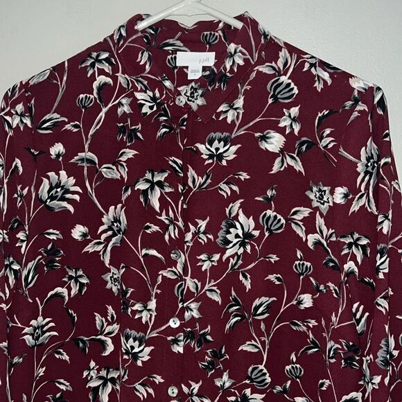 J JILL Button Front Collared Floral Tunic Top Shirt Blouse Small Long Sleeve - Picture 5 of 9